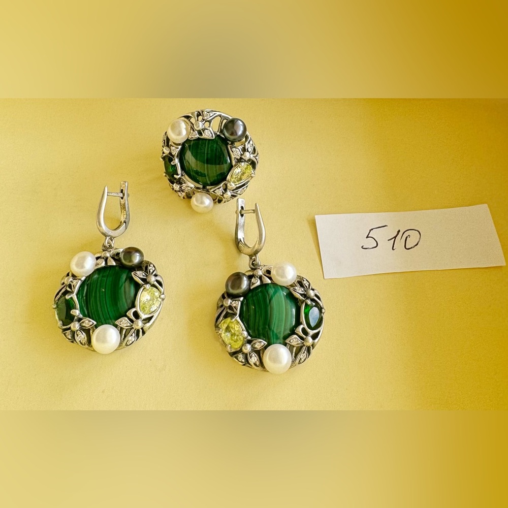 Elegant Silver and Green Earrings